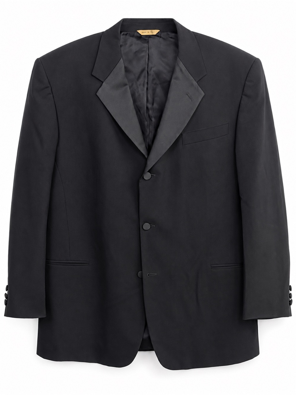 Donna Karan Signature Mens 46R Black 100% Wool Satin Tuxedo Jacket Italy 775603